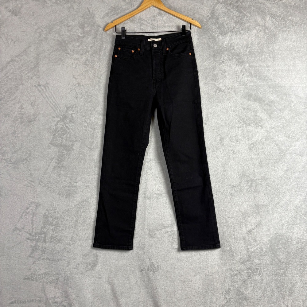 Levi's Wedgie Straight Jeans Black High Rise Stretch Denim 27 Classic